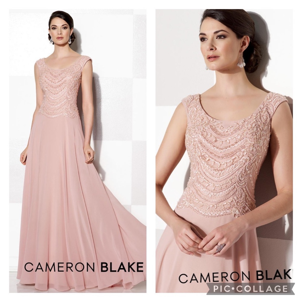 Cameron Blake by MonCheri beaded georgette sleeveless long gown